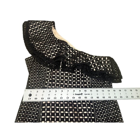 J.Crew Collection One Shoulder Mini Dress Womens Black 12 Eyelet Lace Ruffle - Picture 7 of 16